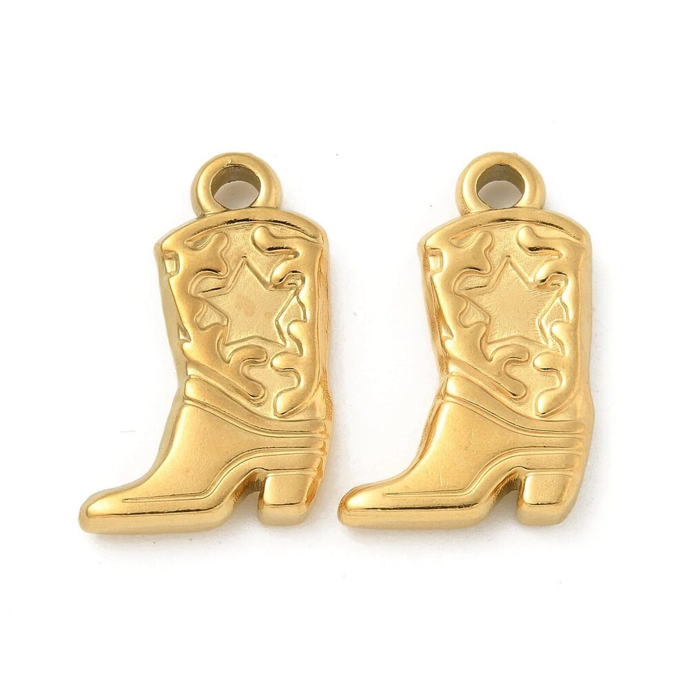 8265 10 pcs Golden Color Cowboy Boot Theme 304 Stainless Steel Charms